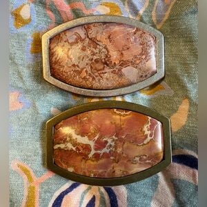 2x Vintage Brecciated Red Marble Belt Buckles